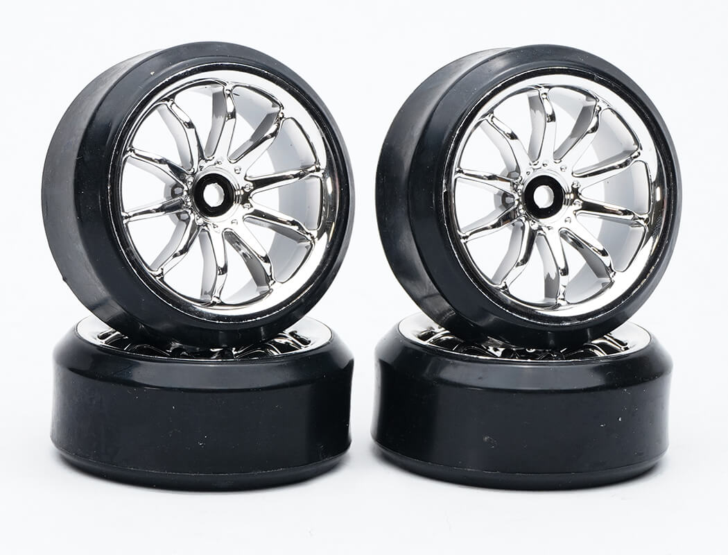 FASTRAX 1/10TH STREET WHEEL/ DRIFT TYRES 10-SPOKE CHROME
