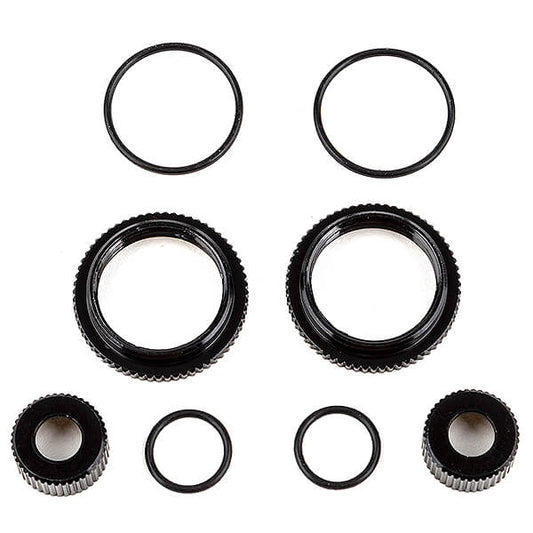 TEAM ASSOCIATED 13MM SHOCK COLLAR AND SEAL RETAINER SET, BLACK ALUMINIUM